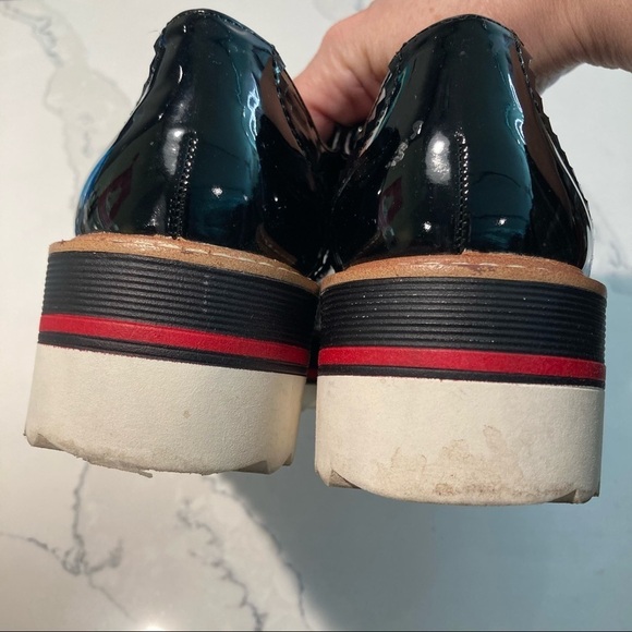 ZARA Sz 38 Patent Leather Studded Brogue Platform Slip On Shoes - Picture 9 of 12